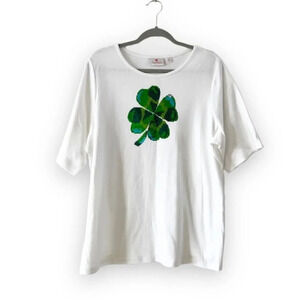 Quacker Factory Sequin Shamrock Tee Women’s Size XL St Patrick’s Day Clover New!